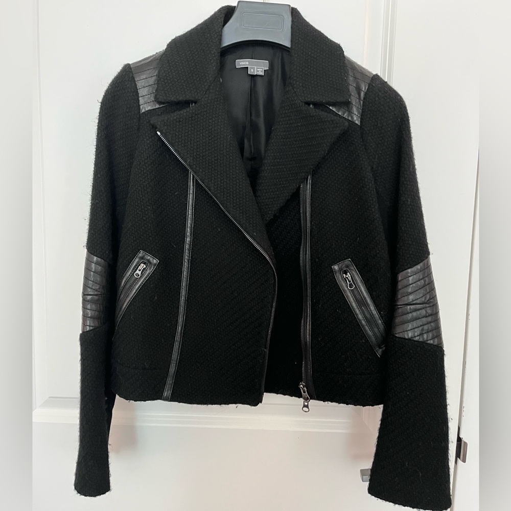 VINCE Sz Small Mixed Media Leather Moto Jacket